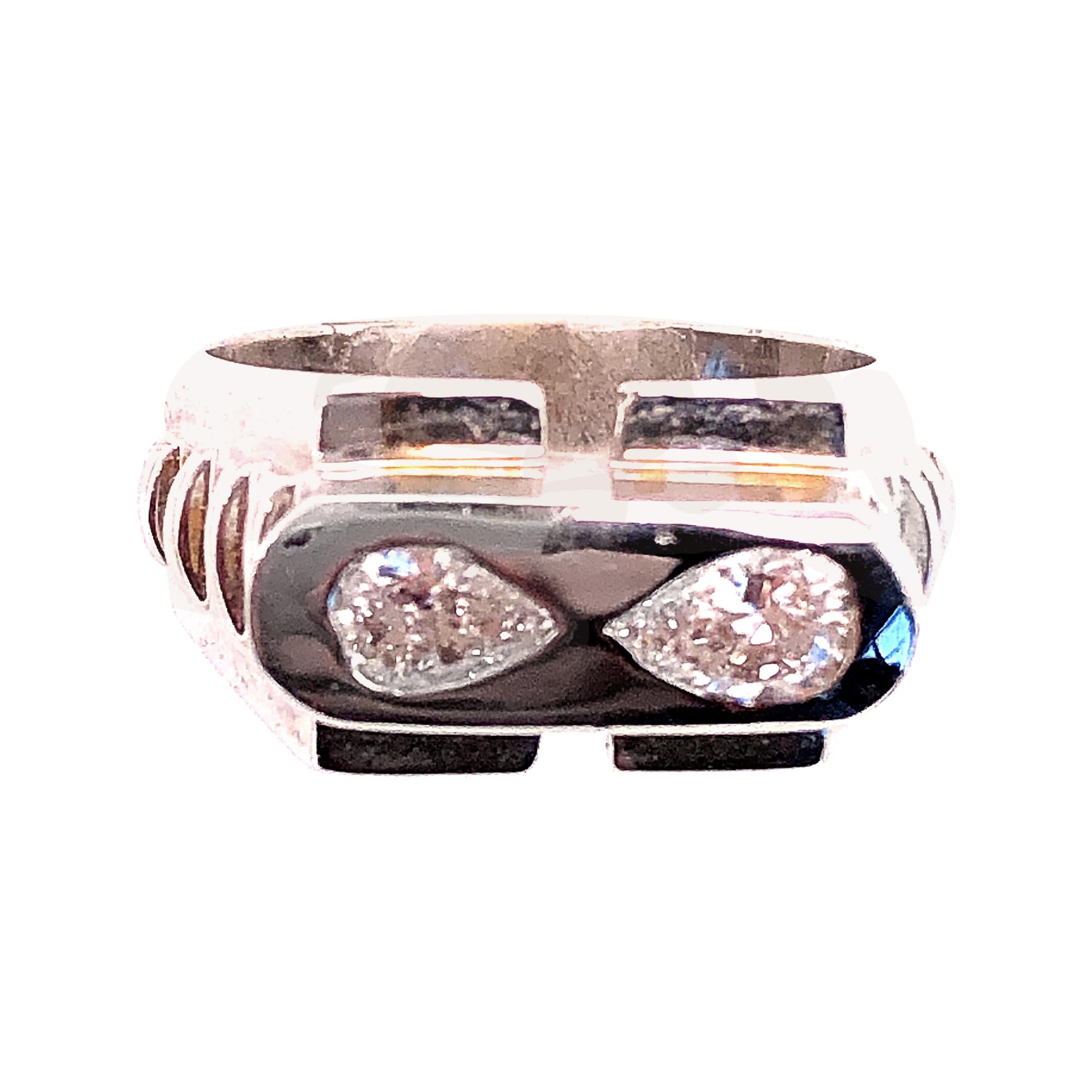 18 Karat White Gold Contemporary Ring with Diamonds