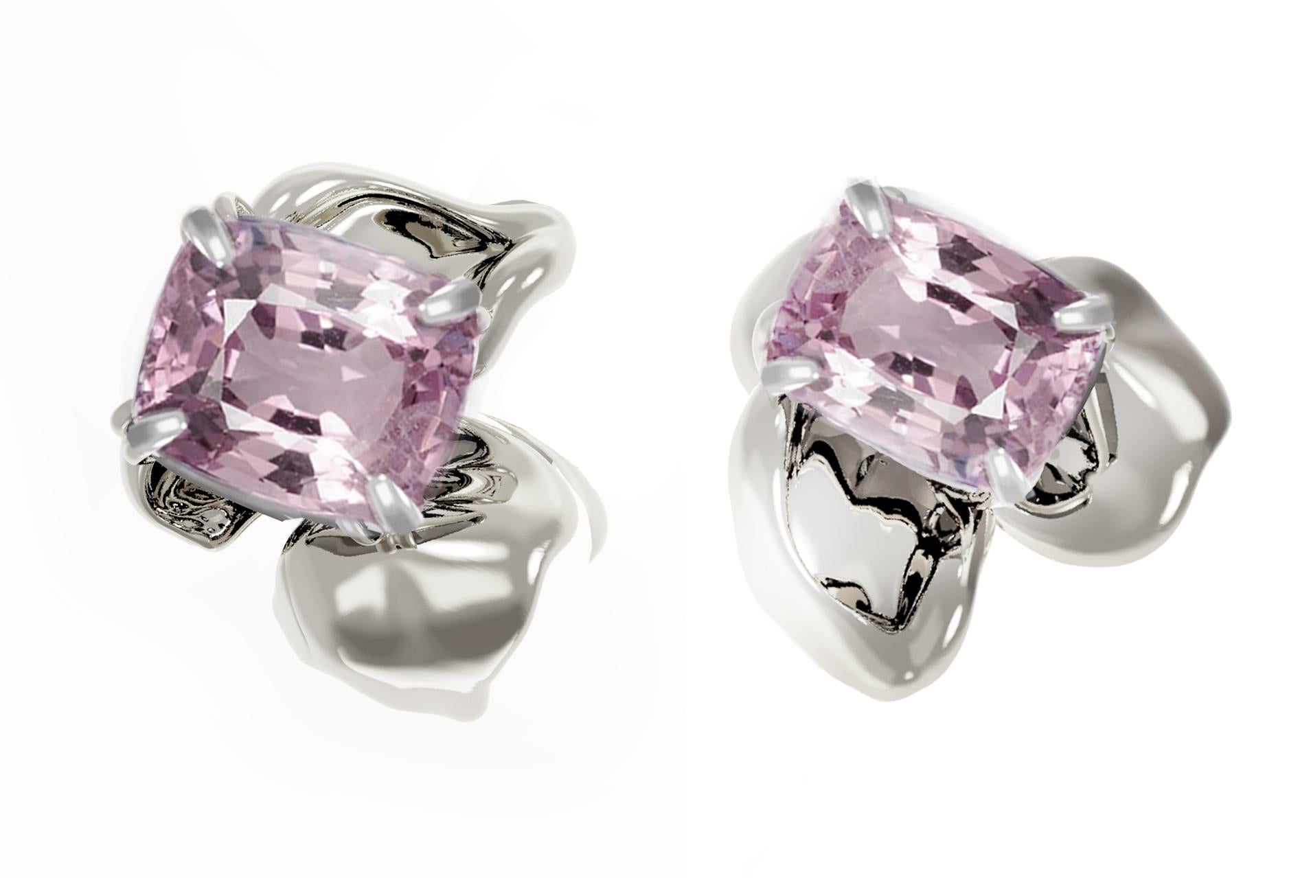 18 Karat White Gold Contemporary Stud Earrings with Cushion Purple Spinels 6
