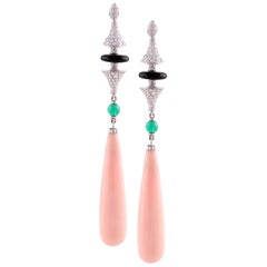 18 Karat White Gold Coral and Diamond Earrings