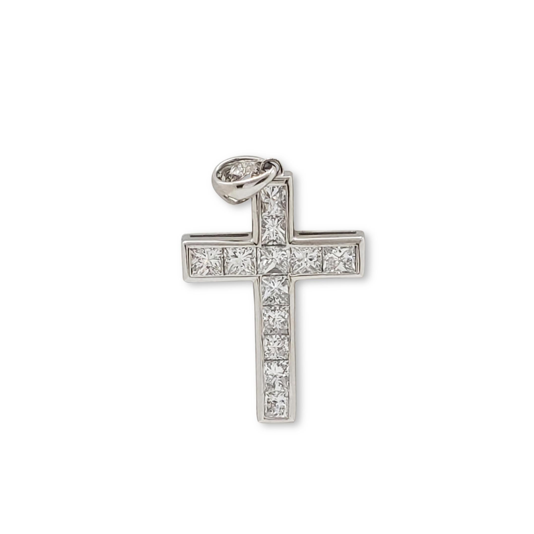 Princess Cut 18 Karat White Gold Cross Pendant