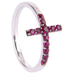 18 Karat White Gold Cross Ring Feature with Rubys