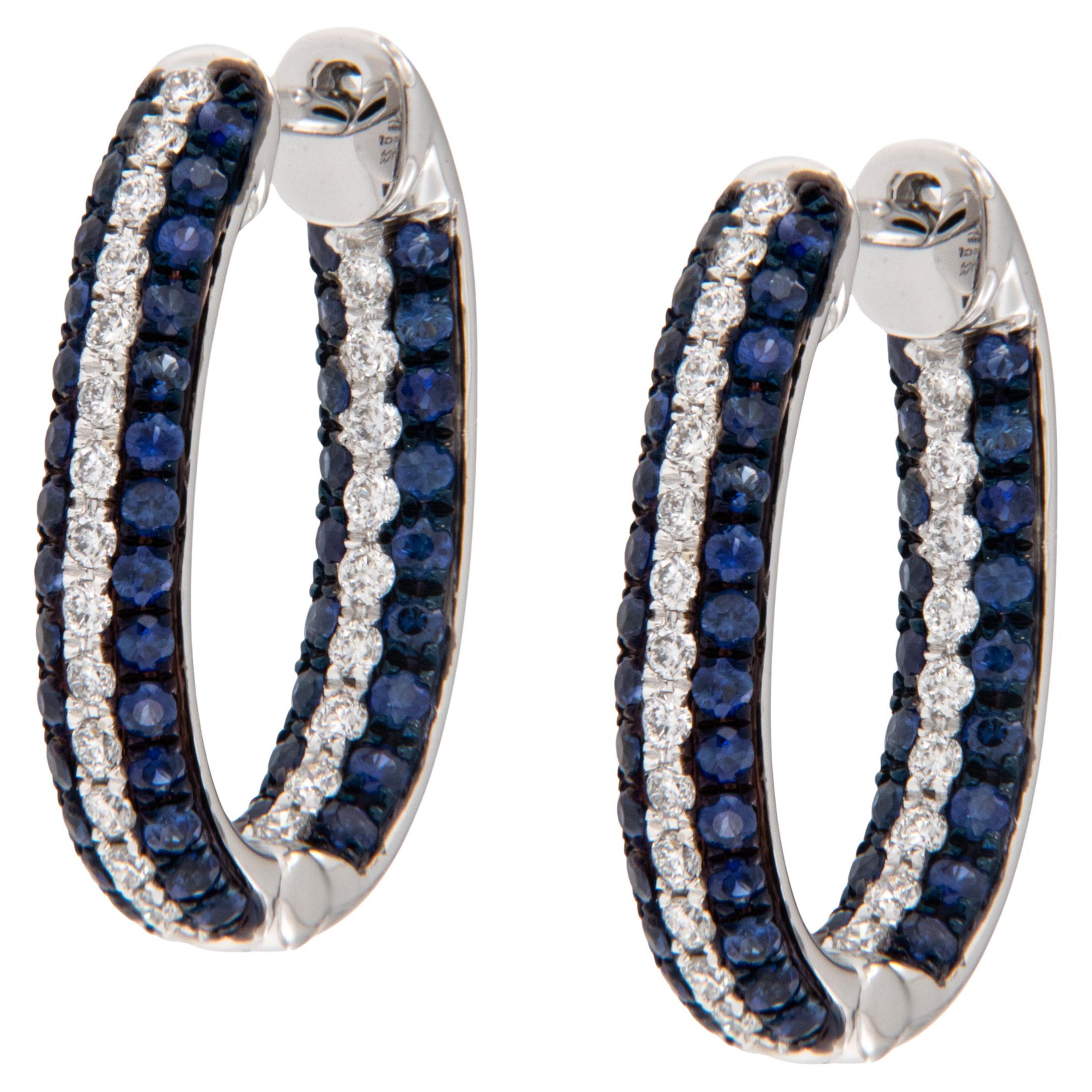 18 Karat White Gold Cttw. Blue Sapphire and Diamond Pave' Hoop Earrings