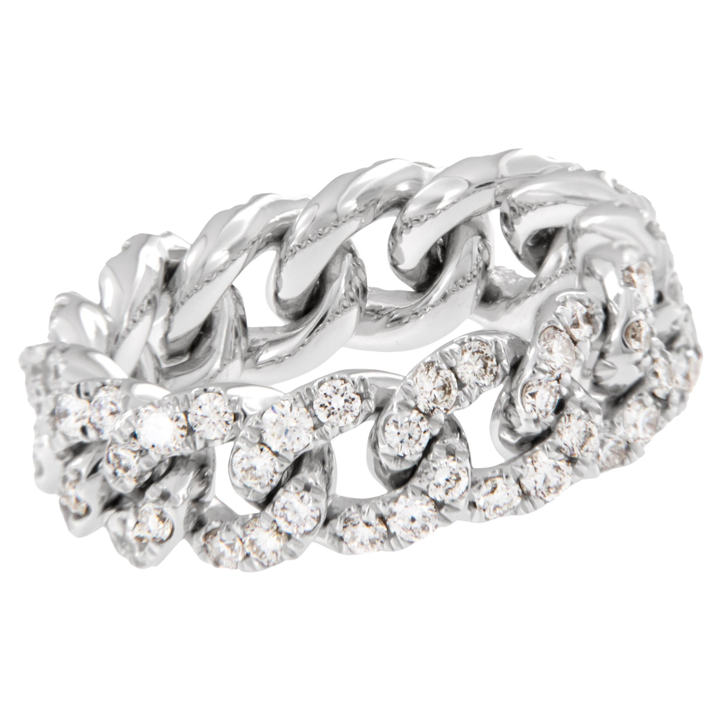 18 Karat White Gold Cuban Link 1.40 Cttw Diamond Band Ring