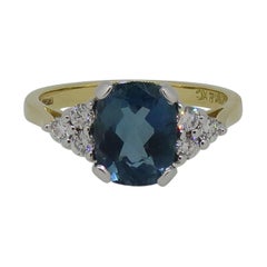 18 Karat White Gold Cushion Aquamarine and Diamond Ring
