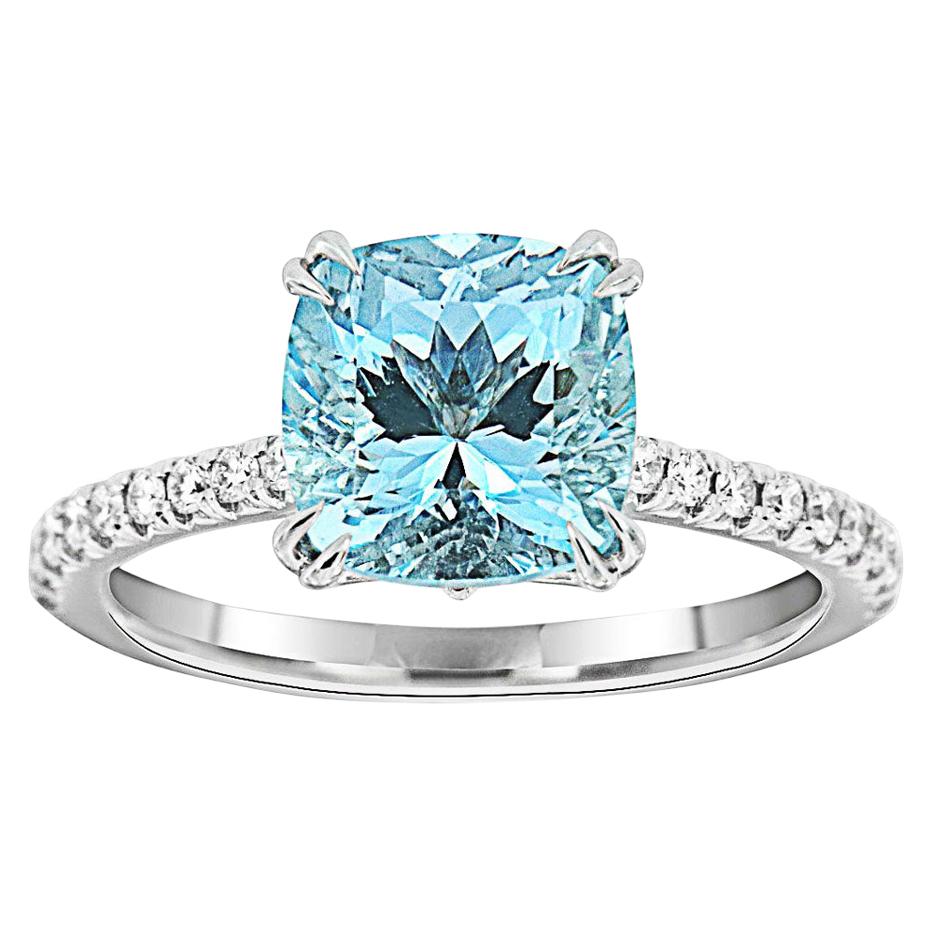 18 Karat White Gold Cushion Aquamarine Ring 'Center 2.30 Carat.' For Sale