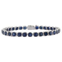 18 Karat White Gold Cushion Blue Sapphire Tennis Bracelet