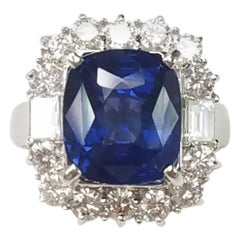 18 Karat White Gold Cushion Cut 7.17 Carat Blue Sapphire and Diamond Ring #17475