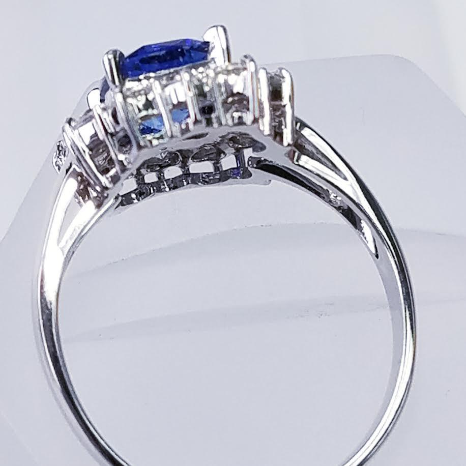 18 Karat White Gold Cushion Cut Blue Sapphire and Diamond Ring  In New Condition In Great Neck, NY