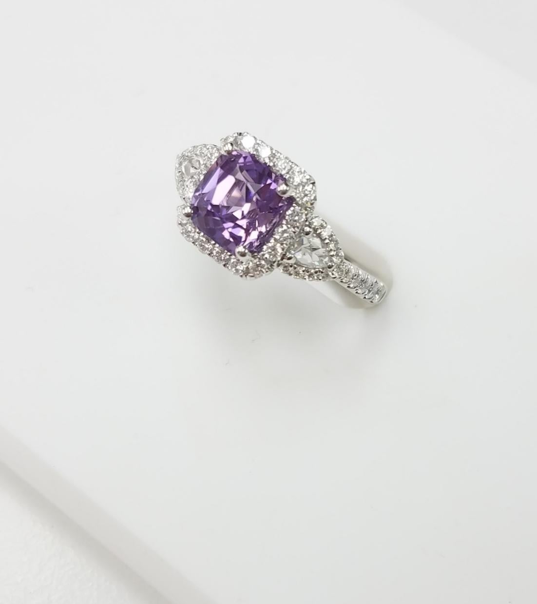 18 Karat White Gold Cushion Cut Natural Lilac Colored Sapphire and Diamond Ring
2.22 Carats of Lilac Colored Sapphires
0.60 Carats of Diamonds
Cushion Cut
18 Karat White Gold
