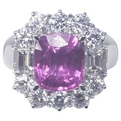 18 Karat White Gold Cushion Cut Natural No Heat Pink Sapphire and Diamond Ring
