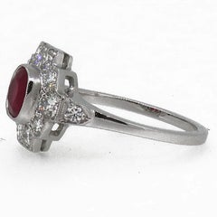 18 Karat White Gold Cushion Cut Ruby and Diamond Art Deco Style Cluster Ring