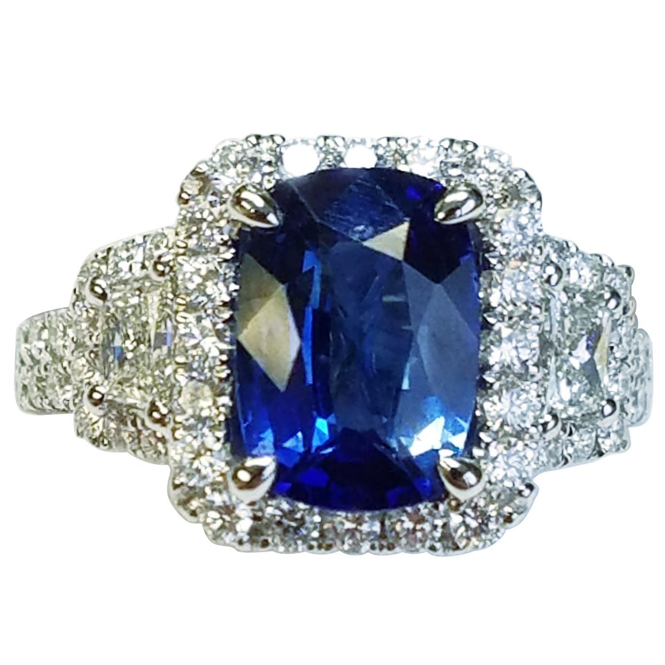 18 Karat White Gold Cushion Cut Sapphire and Diamond Ring #17205