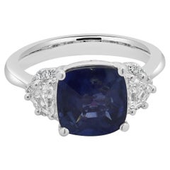 18 Karat White Gold Cushion Cut Sapphire and Diamond Ring