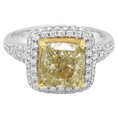 18 Karat Weißgold Cushion Cut Gelb Diamant Ring