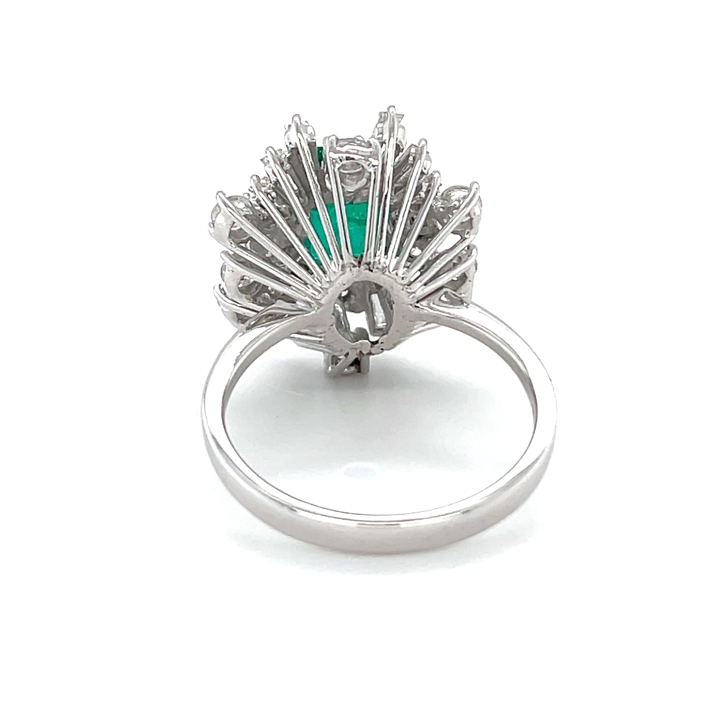 Contemporary 18 Karat White Gold Cushion Emerald Diamond Cocktail Ring For Sale