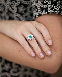 18 Karat White Gold Emerald Cut Emerald Diamond Cocktail Ring