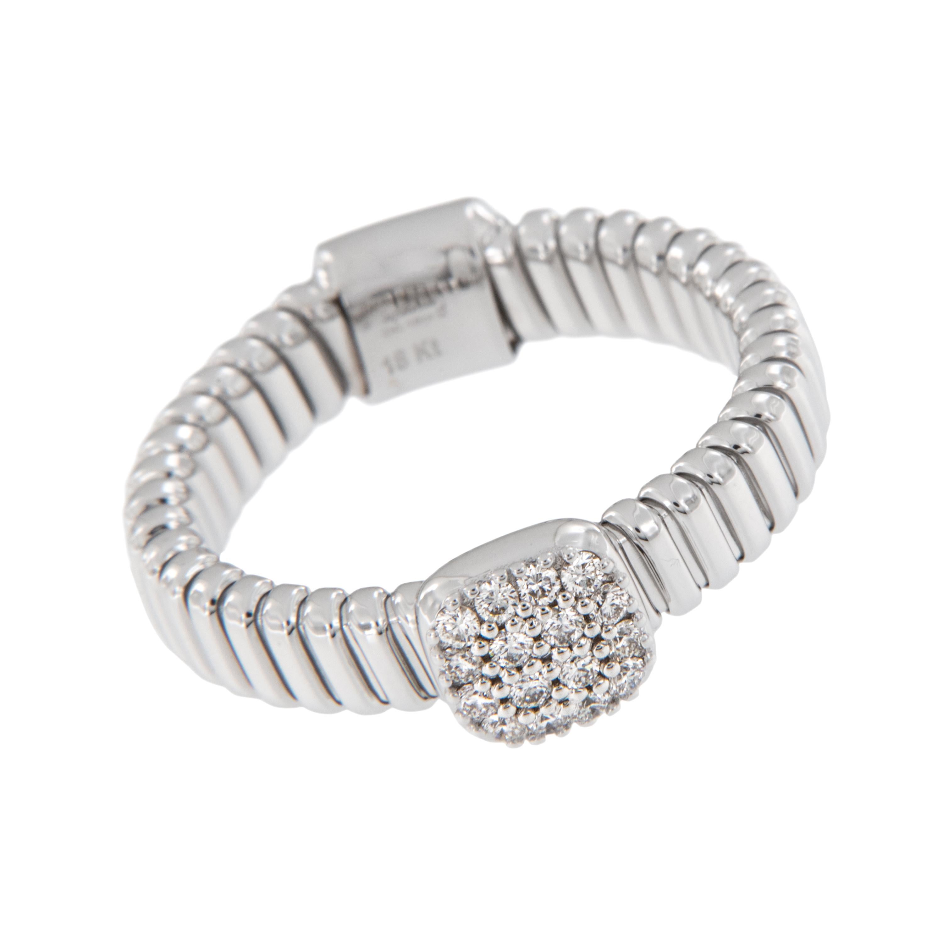 Contemporary 18 Karat White Gold Cushion Shape Diamond Pave' Flexible Ring For Sale