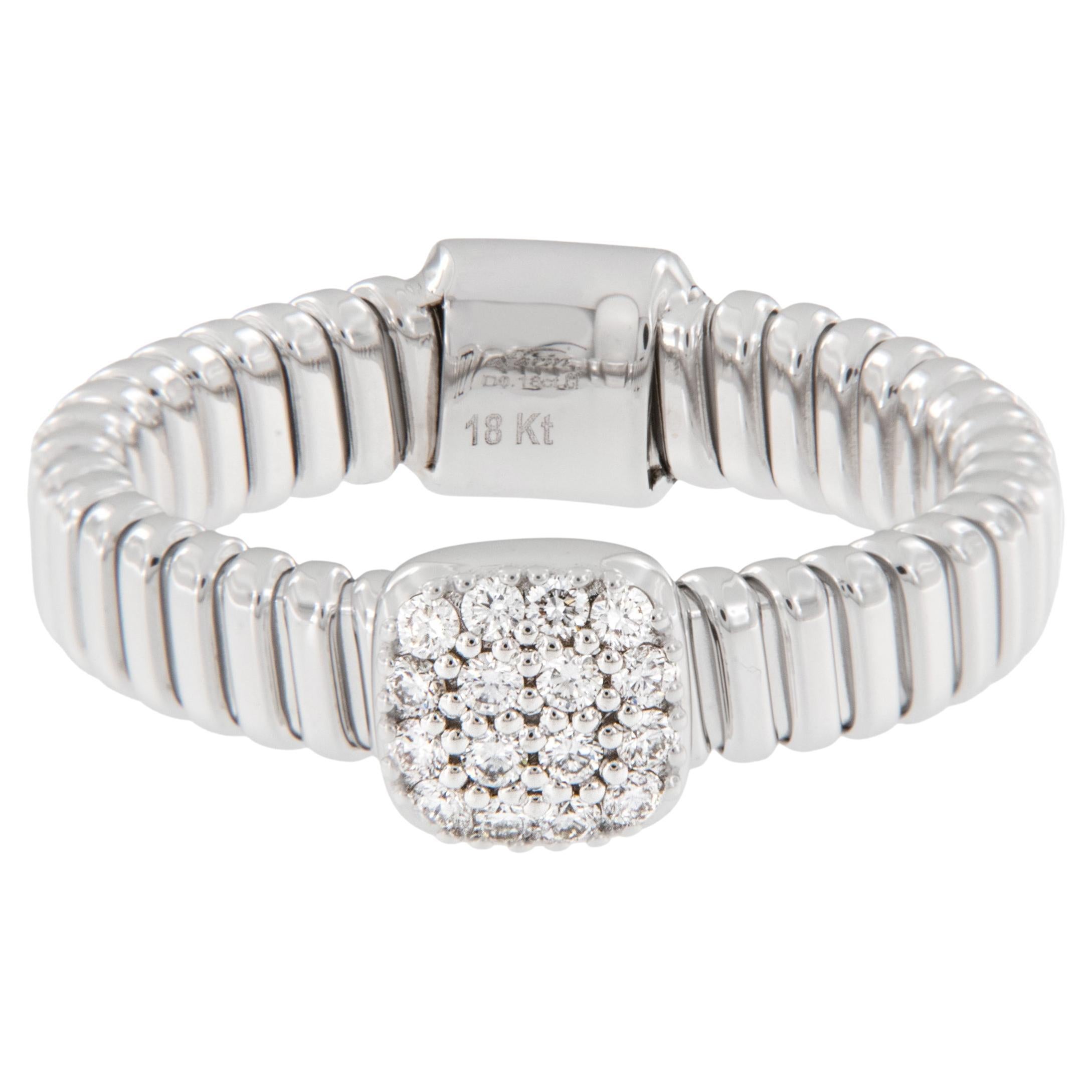 18 Karat White Gold Cushion Shape Diamond Pave' Flexible Ring