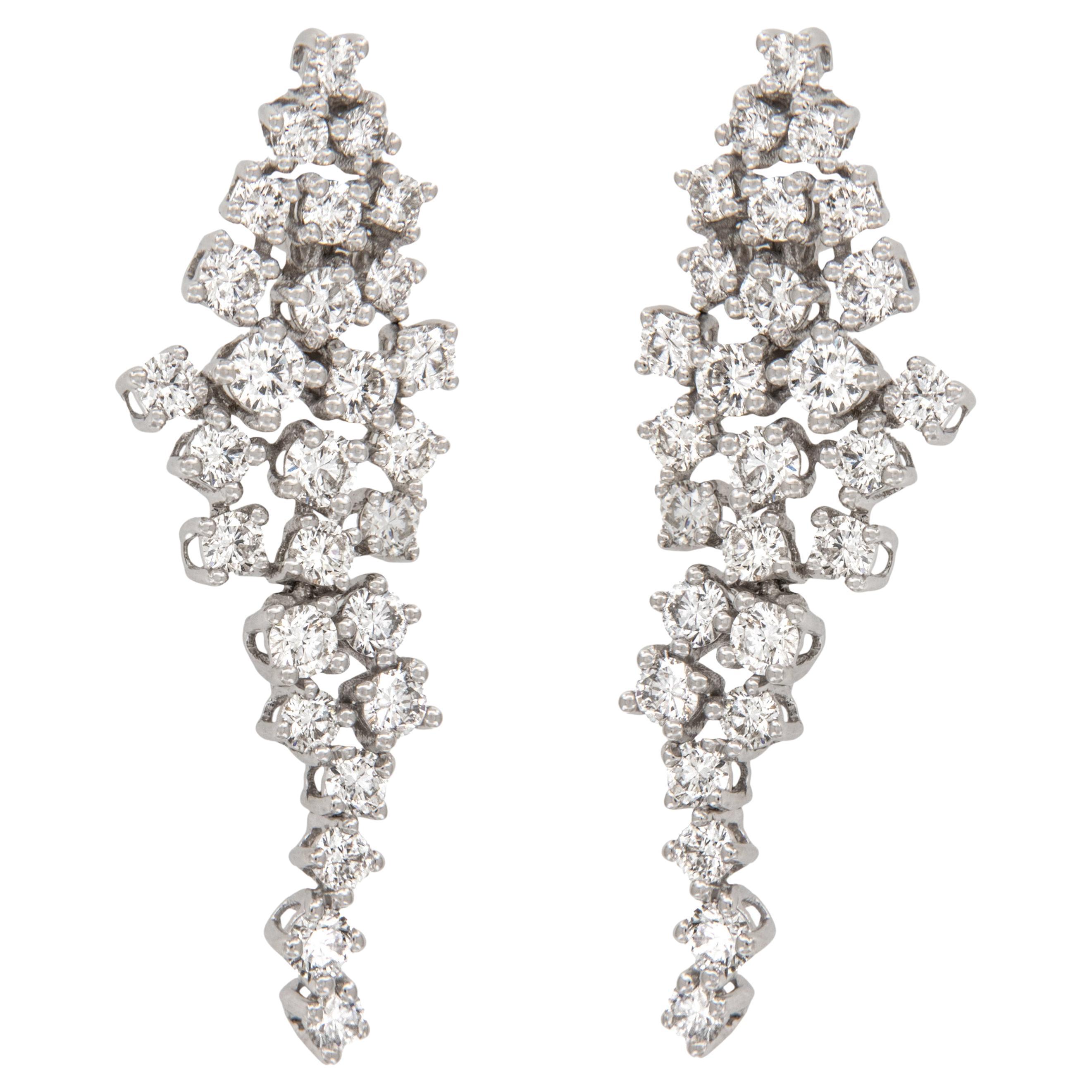18 Karat White Gold Dangle 2.85 Cttw Diamond Earrings For Sale