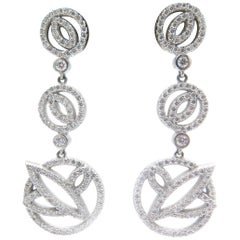 Pendants d'oreilles en or blanc 18 carats avec cercles ronds et diamants