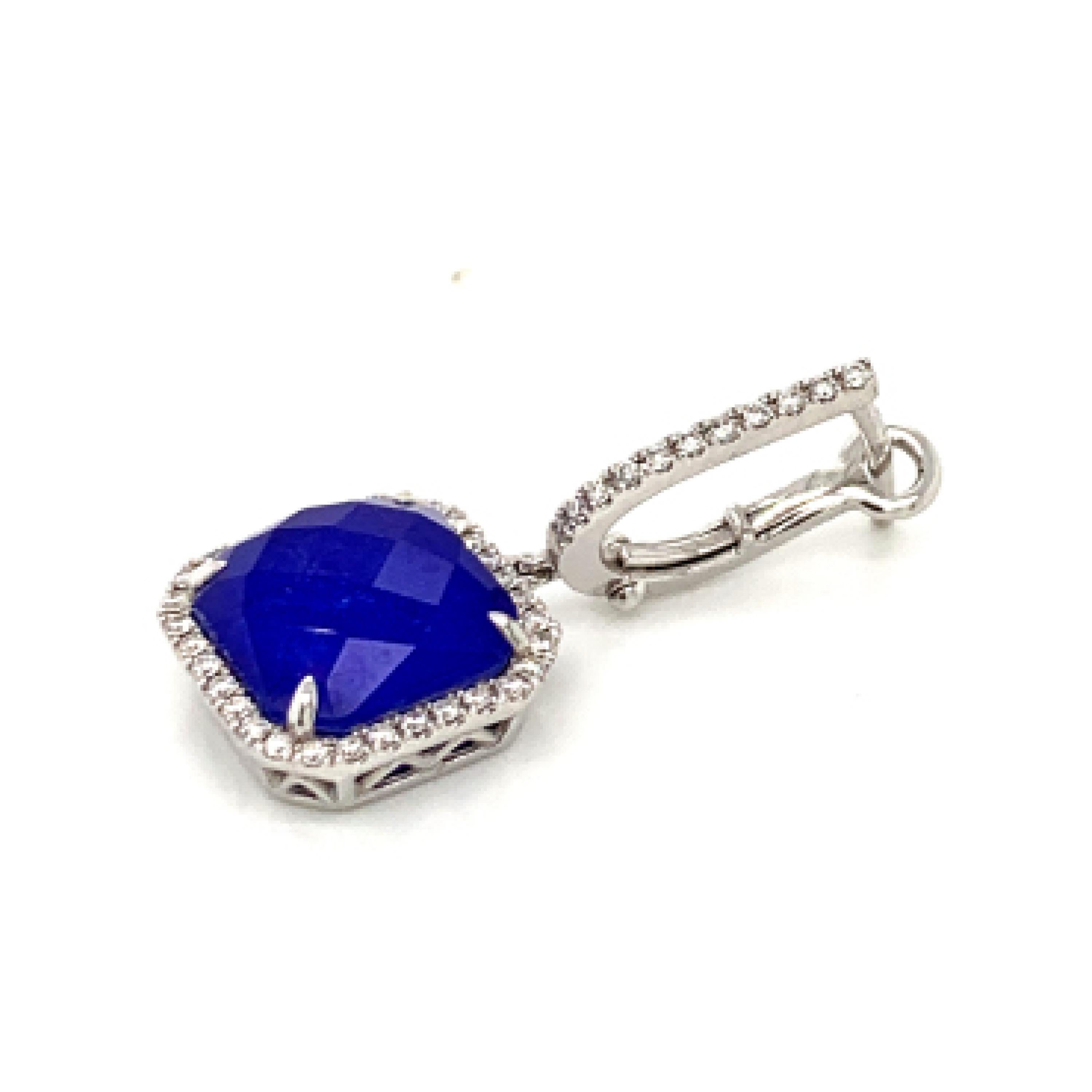 Square Cut 18 Karat White Gold Dangle Earrings with Lapis Lazuli, White Quartz and Diamonds For Sale