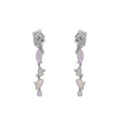 18 Karat White Gold Dangle Earrings with Multi-Colored Gemstones and Diamonds.