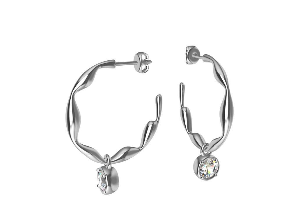 18 Karat White Gold Dangle Diamond Seaweed Hoops, Tiffany designer , Thomas Kurilla has created this from his Ocean Series.  Anything for the ocean , the waves, fish, shells or seaweed can become a design element. These earring are from the seaweed