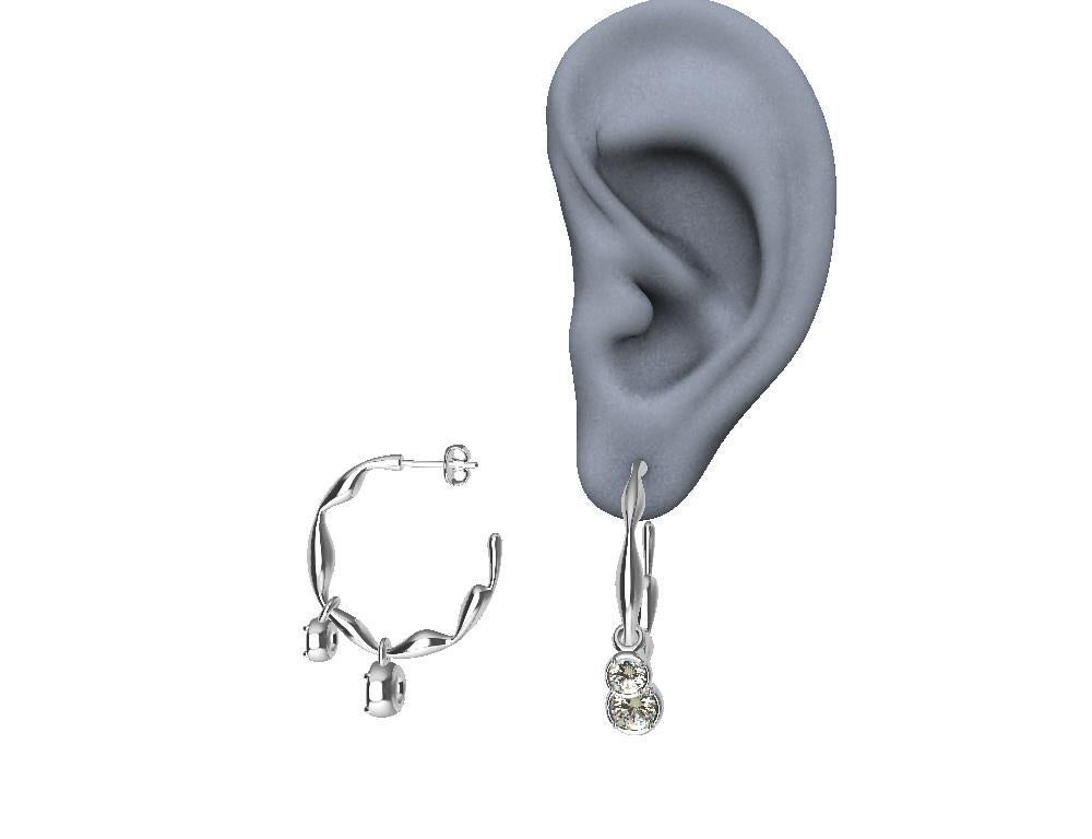 Contemporary 18 Karat White Gold Dangle Diamond Earring Hoops For Sale