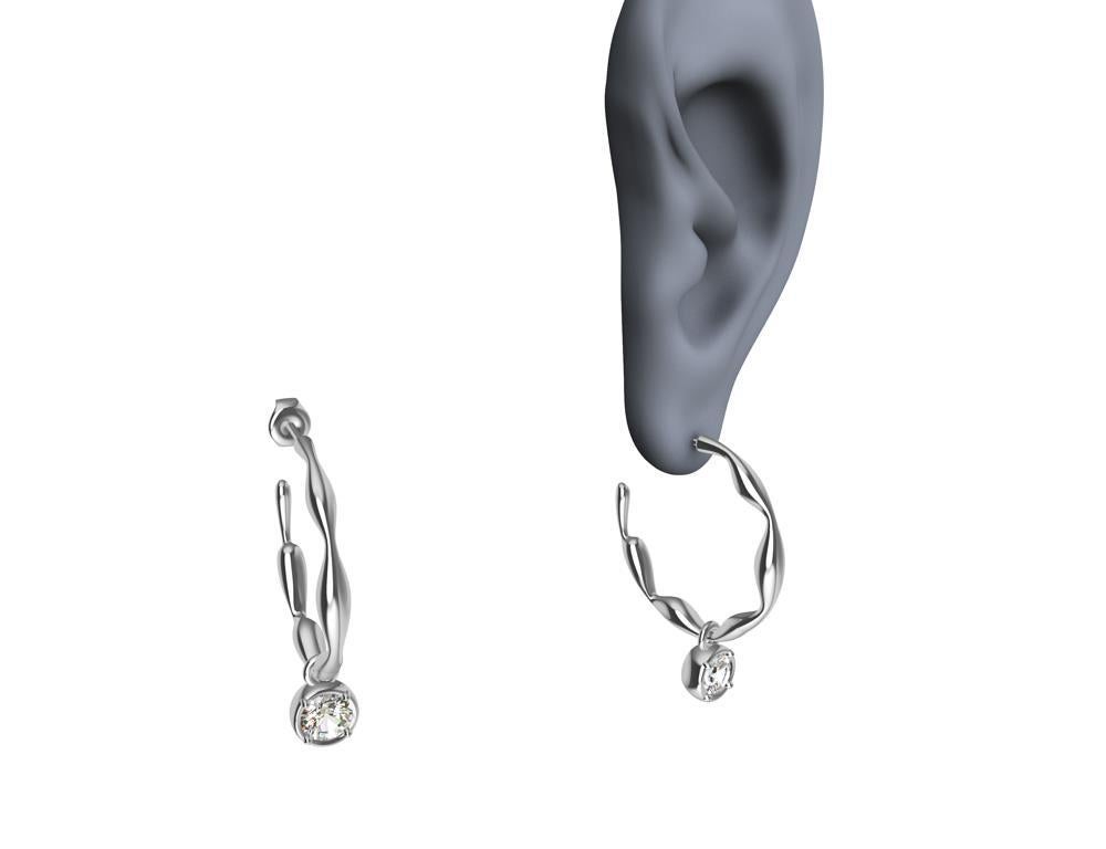 Contemporary 18 Karat White Gold Dangle GIA Diamond Earring Hoops For Sale