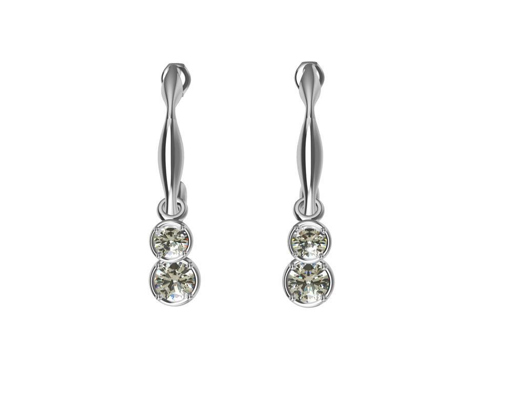 Women's 18 Karat White Gold Dangle Diamond Earring Hoops For Sale