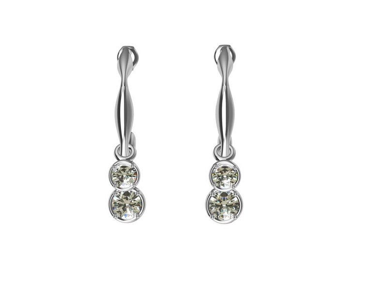 18 Karat White Gold Dangle GIA Diamond Earring Hoops For Sale at 1stDibs