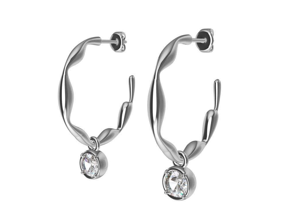 18 Karat White Gold Dangle GIA Diamond Earring Hoops For Sale 1