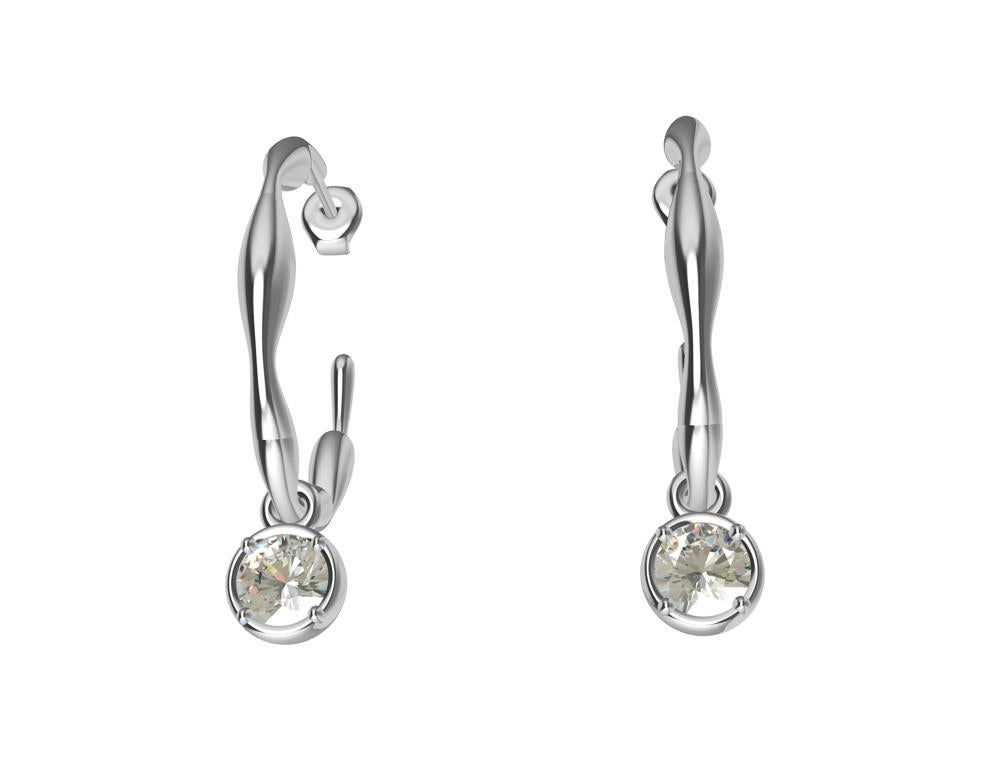 18 Karat White Gold Dangle GIA Diamond Earring Hoops For Sale 2