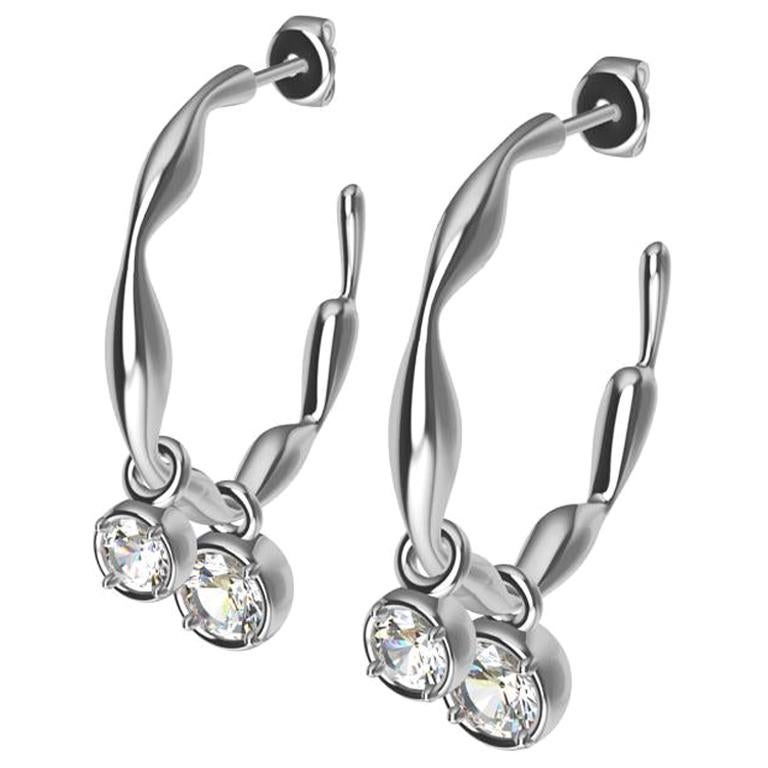 18 Karat White Gold Dangle Diamond Earring Hoops