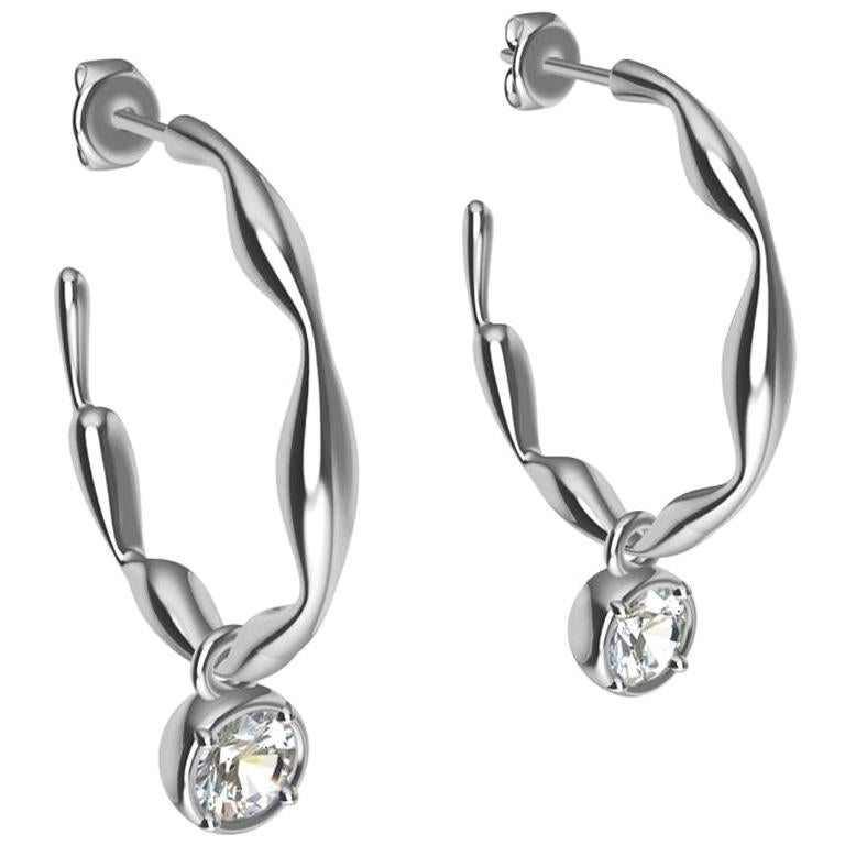 18 Karat White Gold Dangle GIA Diamond Earring Hoops