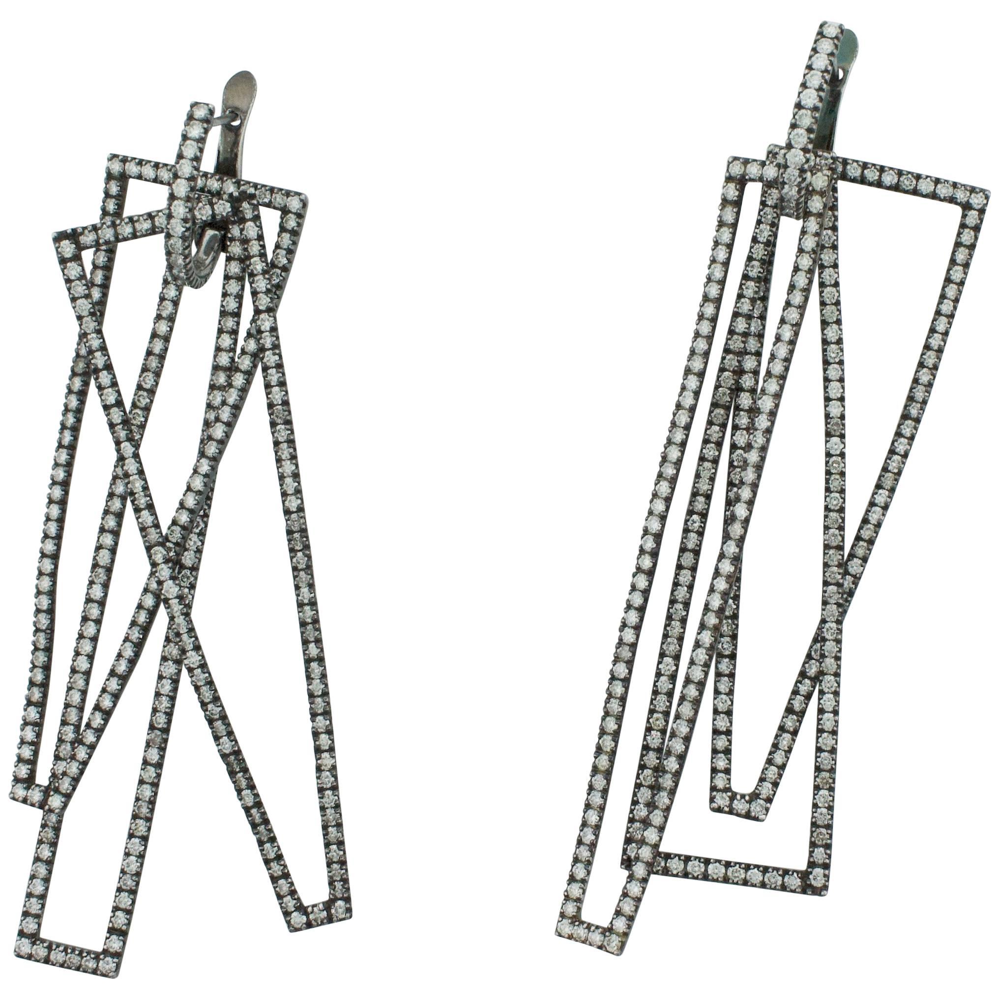 18 Karat White Gold Dangling Earrings with Black Rhodium