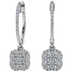 18 Karat White Gold Dangling Floral Halo Diamond Earrings '2/3 Carat'