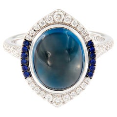 18 Karat Weißgold Danhier Blauer Topas, Saphir und Diamant Evil Eye, Ring