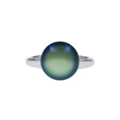 18 Karat White Gold Dark Tahitian Pearl and Diamond Cocktail Ring