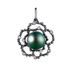 18 Karat White Gold Dark Tahitian Pearl and Diamonds Pendant