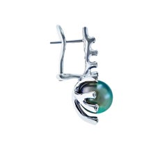 18 Karat White Gold Dark Tahitian Pearls and 0.40 Carat Diamonds Earrings