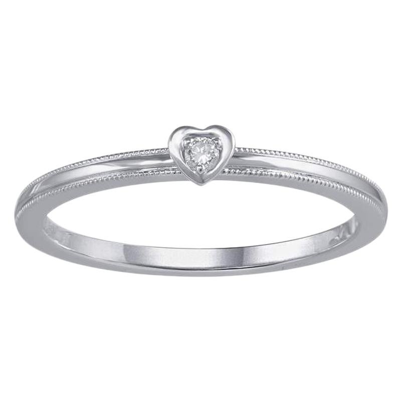 18 Karat White Gold Delicate Heart with Diamond Promise Ring For Sale