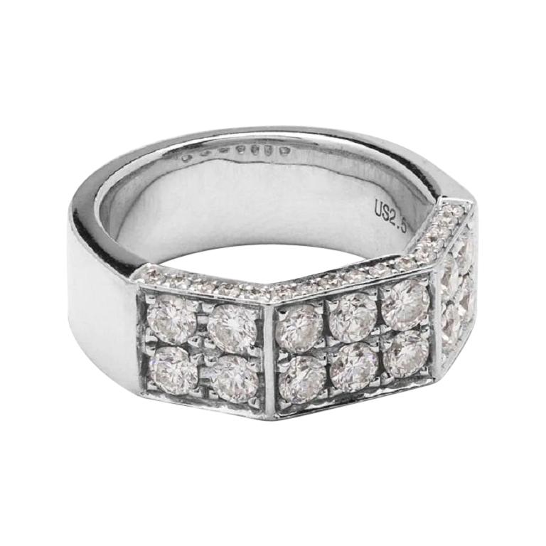 18 Karat White Gold Deux Double Half-Octagon Diamond Pinky Ring For Sale