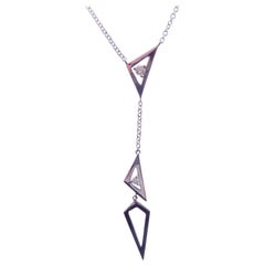 18 Karat White Gold Diamond Abstract Triangle Hollow Pendant Necklace