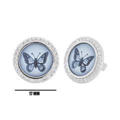 Diamond Agate Butterfly Intaglio Gold Studs Earrings