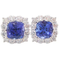 18 Karat White Gold Diamond AGL Certified Tanzanite Stud Earrings