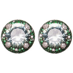 18 Karat White Gold Diamond Amethyst and Tsavorite Earrings