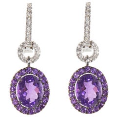 18 Karat White Gold Diamond and Amethyst Dangle Earrings