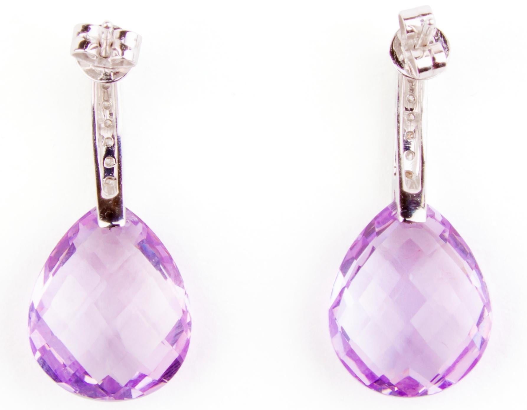 Contemporary 18 Karat White Gold Diamond and Amethyst Earrings For Sale