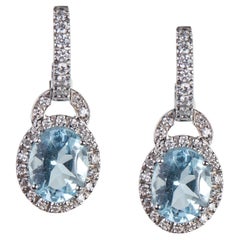18 Karat White Gold Diamond and Aquamarine Dangle Earrings